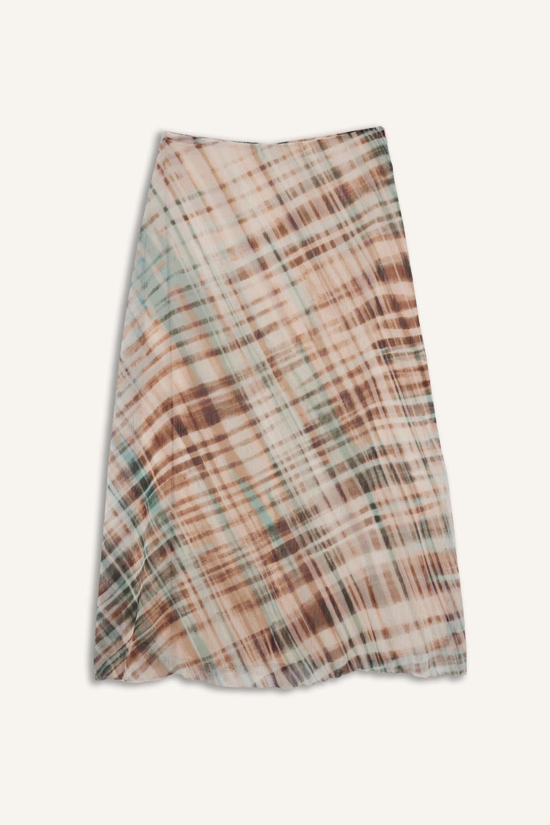 DeFacto Beige Woman Pencil Skirt Printed Chiffon Lined Normal Waist Midi Skirt Casual - Image 4